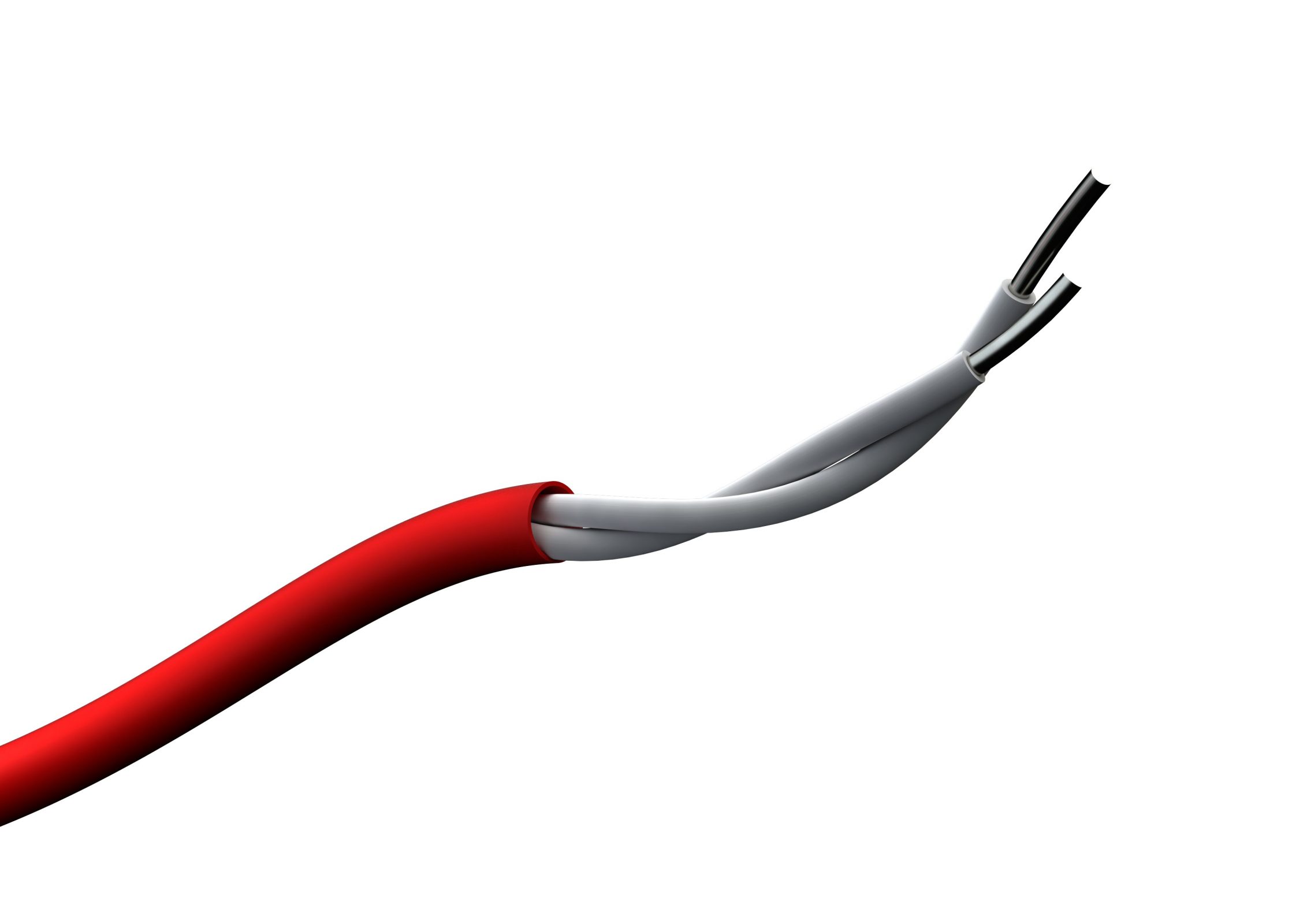 A red and white Signaline FT-68-EN cable featuring a white connector at one end, showcasing its distinct color pattern.