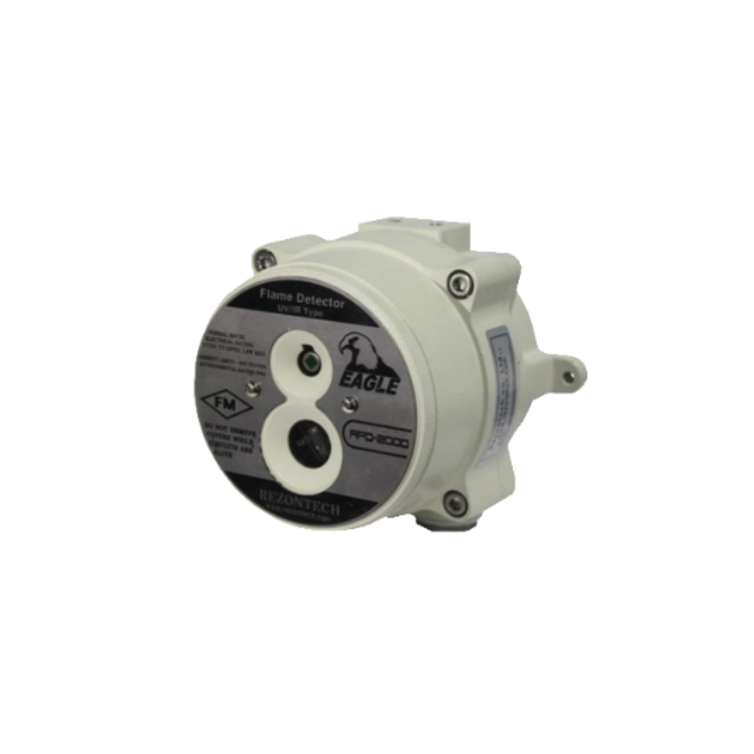 A white and black valve designed for a fire detection system, set against a clean white background.