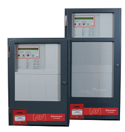 Two Fire-Lite Conventional Fire Alarm Panels featuring red and white buttons for emergency alerts and notifications.